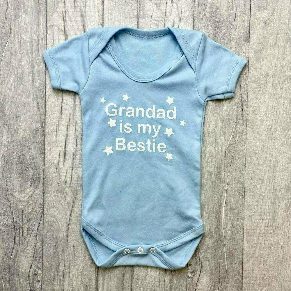 'Grandad Is My Bestie' Baby Girl Boy Short Sleeve Blue Romper