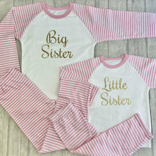 Load image into Gallery viewer, Little Sister Pink and White Stripe Baby Girls Pyjamas
