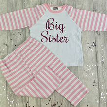 Load image into Gallery viewer, &#39;Big Sister&#39; Pink And White Stripe Girls Pyjamas
