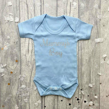 Load image into Gallery viewer, Mummy&#39;s Boy Baby Boy Short Sleeved Romper, Silver Glitter Design - Little Secrets Clothing
