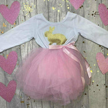 Load image into Gallery viewer, Easter Bunny Girl&#39;s White and Pink Long Sleeved Tutu Dress, Gift
