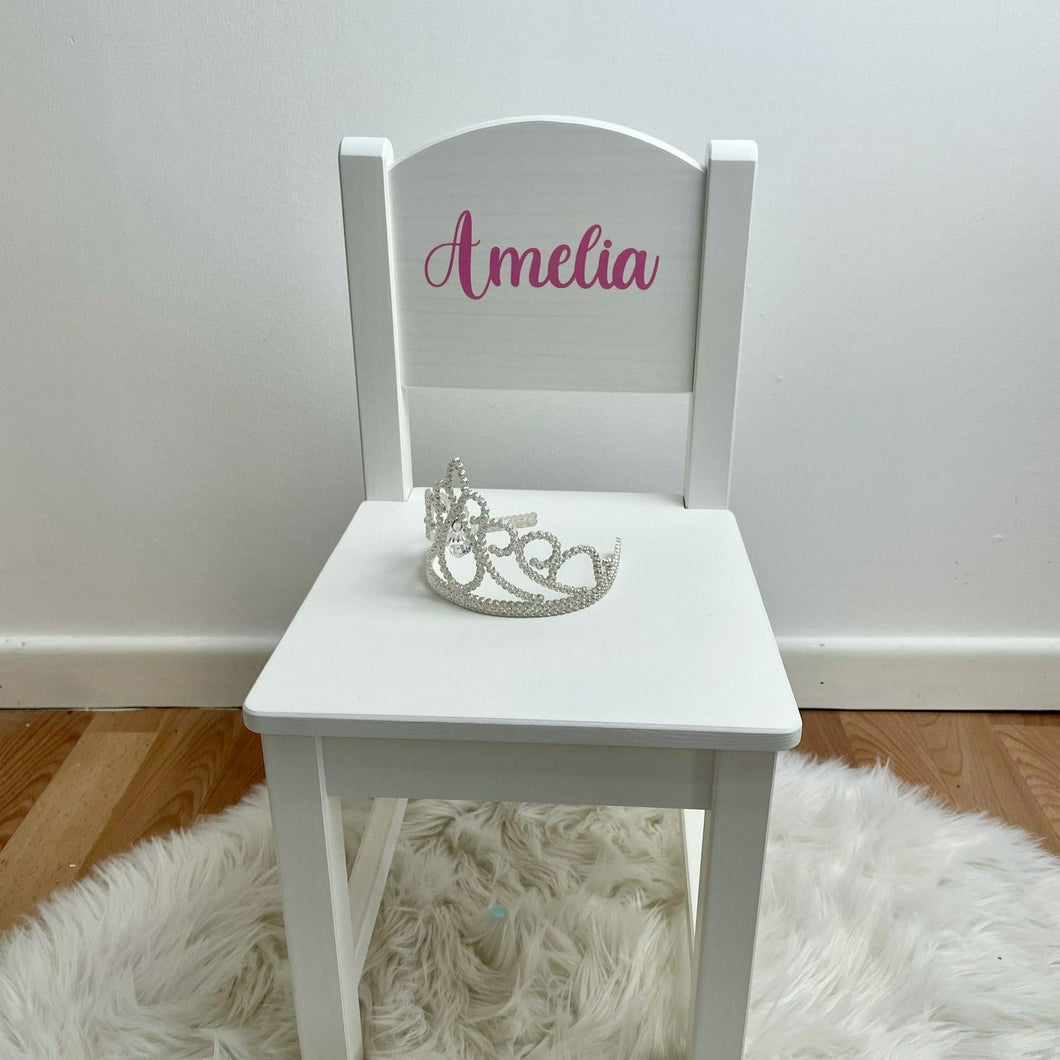Personalised Baby Girls & Boys Curly Name, White Wooden Nursery Chair