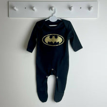 Load image into Gallery viewer, Baby Boy Batman Superhero Outfit, Marvel Inspired Black Sleepsuit
