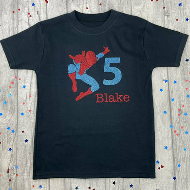 Personalised Boys Spider-Man Birthday T-Shirt, Marvel Inspired, Superhero Birthday Party