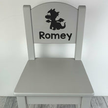 Load image into Gallery viewer, Personalised Wooden Chair in Grey with Cute Dragon Design - Little Secrets Clothing
