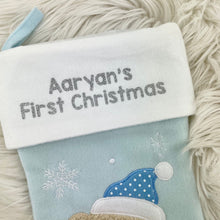 Load image into Gallery viewer, Personalised Baby Boy &amp; Girl First Christmas Teddy Bear Christmas Stocking
