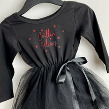 Load image into Gallery viewer, Girls Christmas Tutu Dress, Long Sleeve Black Personalised &#39;Believes&#39; Christmas Outfit
