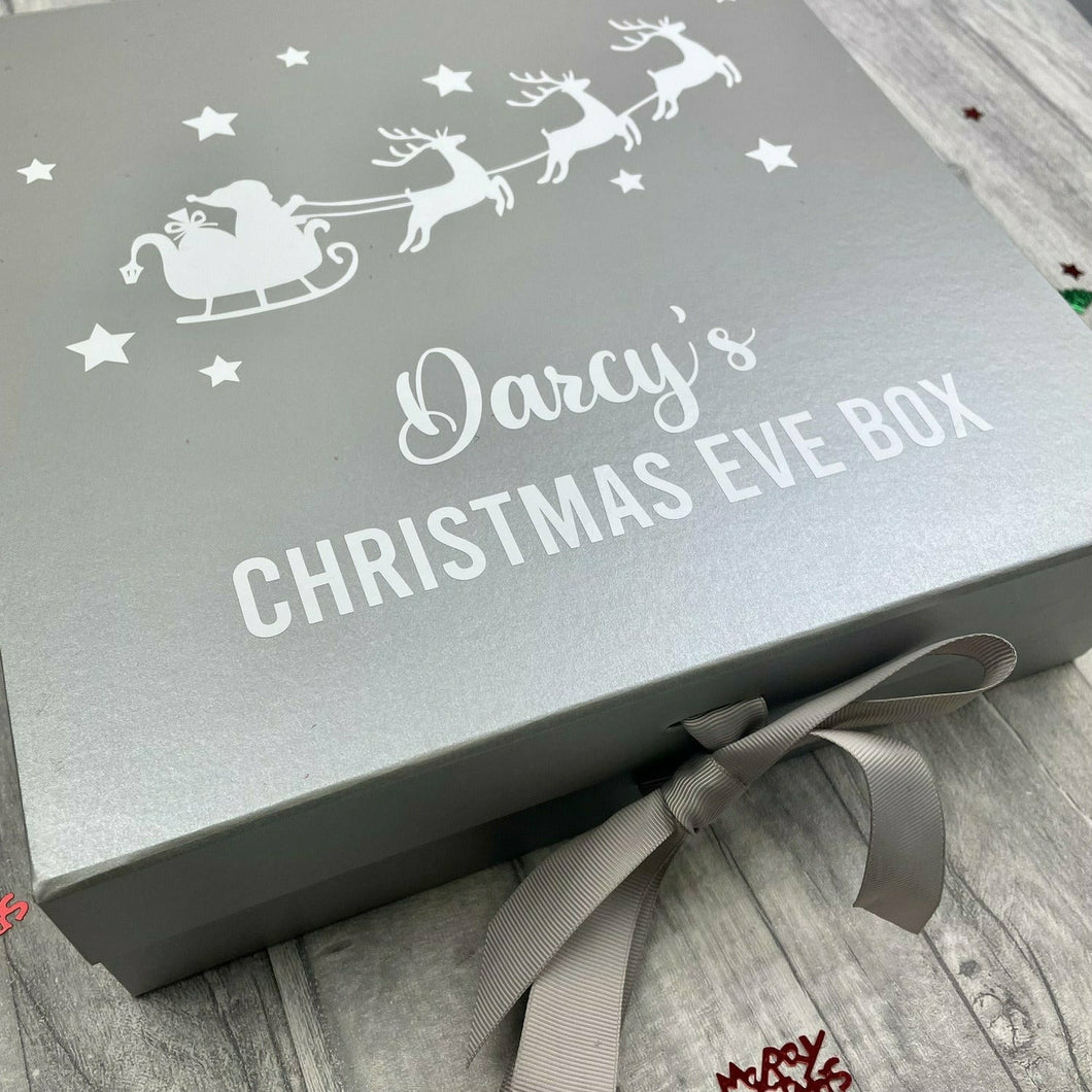 Personalised Christmas Eve Box, Father Christmas, Sleigh & Reindeer Design, Boys & Girls Keepsake Gift