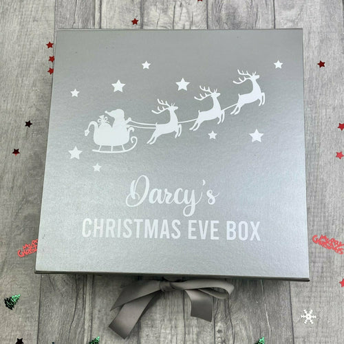 Personalised Christmas Eve Box, Father Christmas, Sleigh & Reindeer Design, Boys & Girls Keepsake Gift