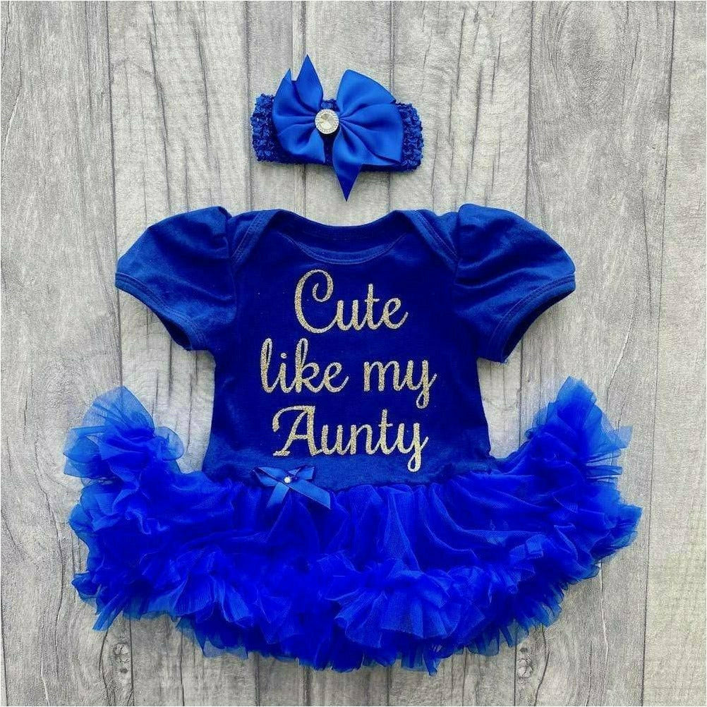 'Cute Like My Aunty' Baby Girl Tutu Romper With Matching Bow Headband