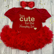 Load image into Gallery viewer, Baby Girls Christmas Outfit, Too Cute For The Naughty List Tutu Romper With Headband
