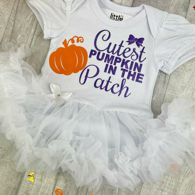 'Cutest Pumpkin In The Patch' Baby Girl Tutu Romper With Matching Bow Headband, Halloween Thanksgiving