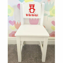 Load image into Gallery viewer, Personalised Baby Girls &amp; Boys Teddy Bear, White Wooden Nursery, Dining Chair
