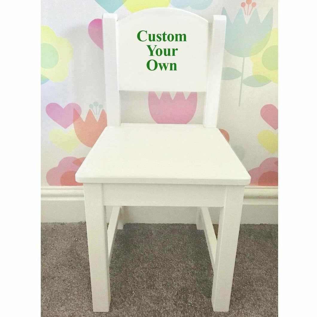 Personalised Baby Girl or Boy Custom Your Own Design white toddler wooden nursery dining chair