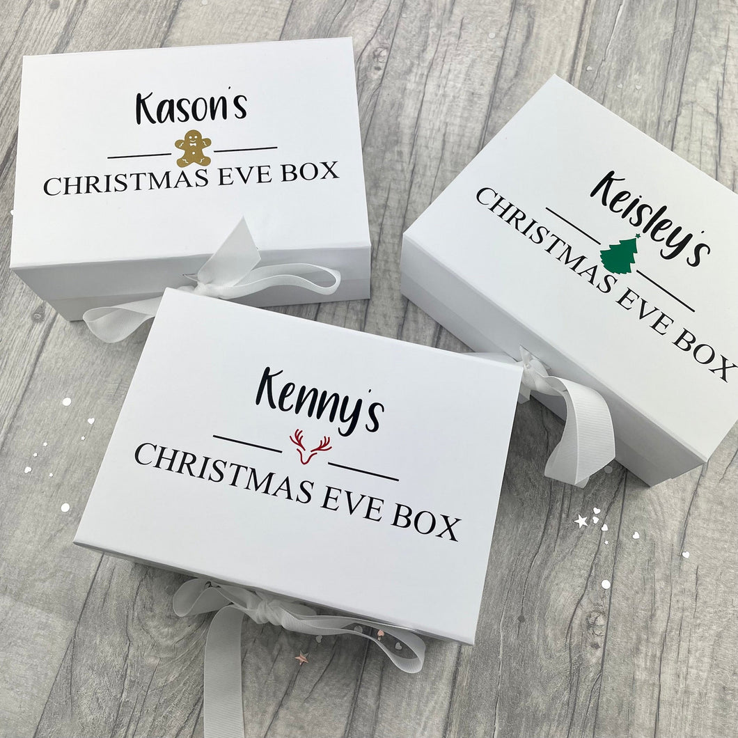 Personalised Luxury Small Christmas Eve Box, Christmas Tree, Gingerbread Man, Penguin, Reindeer Christmas Eve Box