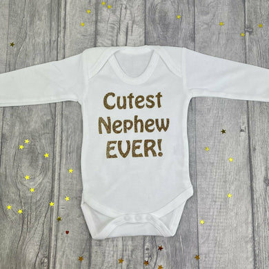 Cutest Nephew Ever Baby Boy White Long Sleeve Romper