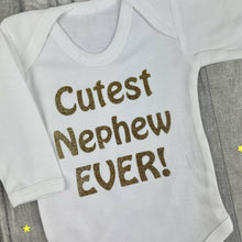 Load image into Gallery viewer, Cutest Nephew Ever Baby Boy White Long Sleeve Romper
