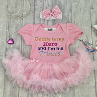 'Daddy Is My Hero And I'm His Princess' Baby Girl Tutu Romper With Matching Bow Headband