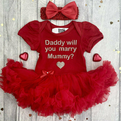 'Daddy Will You Marry Mummy?' Baby Girl Tutu Romper With Matching Bow Headband, Wedding, Engagement