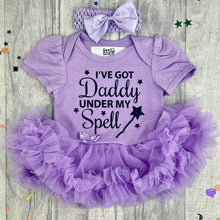 Load image into Gallery viewer, &#39;I&#39;ve got Daddy under My Spell&#39;, Tutu Romper with Matching Bow Headband, Father&#39;s Day, Halloween
