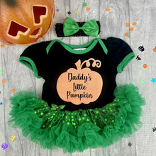 Load image into Gallery viewer, Daddy&#39;s Little Pumpkin Baby Girl Tutu Romper, Thanksgiving Halloween Outfit
