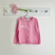 Load image into Gallery viewer, Personalised Pink Baby Girl Cotton Cardigan, White Glitter Text 

