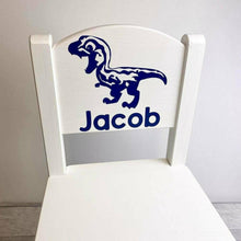 Load image into Gallery viewer, Personalised T-Rex Dinosaur White Wooden Toddler Chair, Boys Chair
