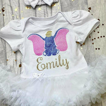 Load image into Gallery viewer, Personalised Dumbo Style Disney Baby Girl Tutu Romper With Matching Bow Headband
