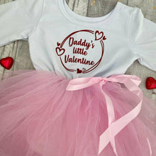 Load image into Gallery viewer, &#39;Daddy&#39;s Little Valentine&#39; Girls White &amp; Pink Long Sleeve Tutu Dress, With Hearts

