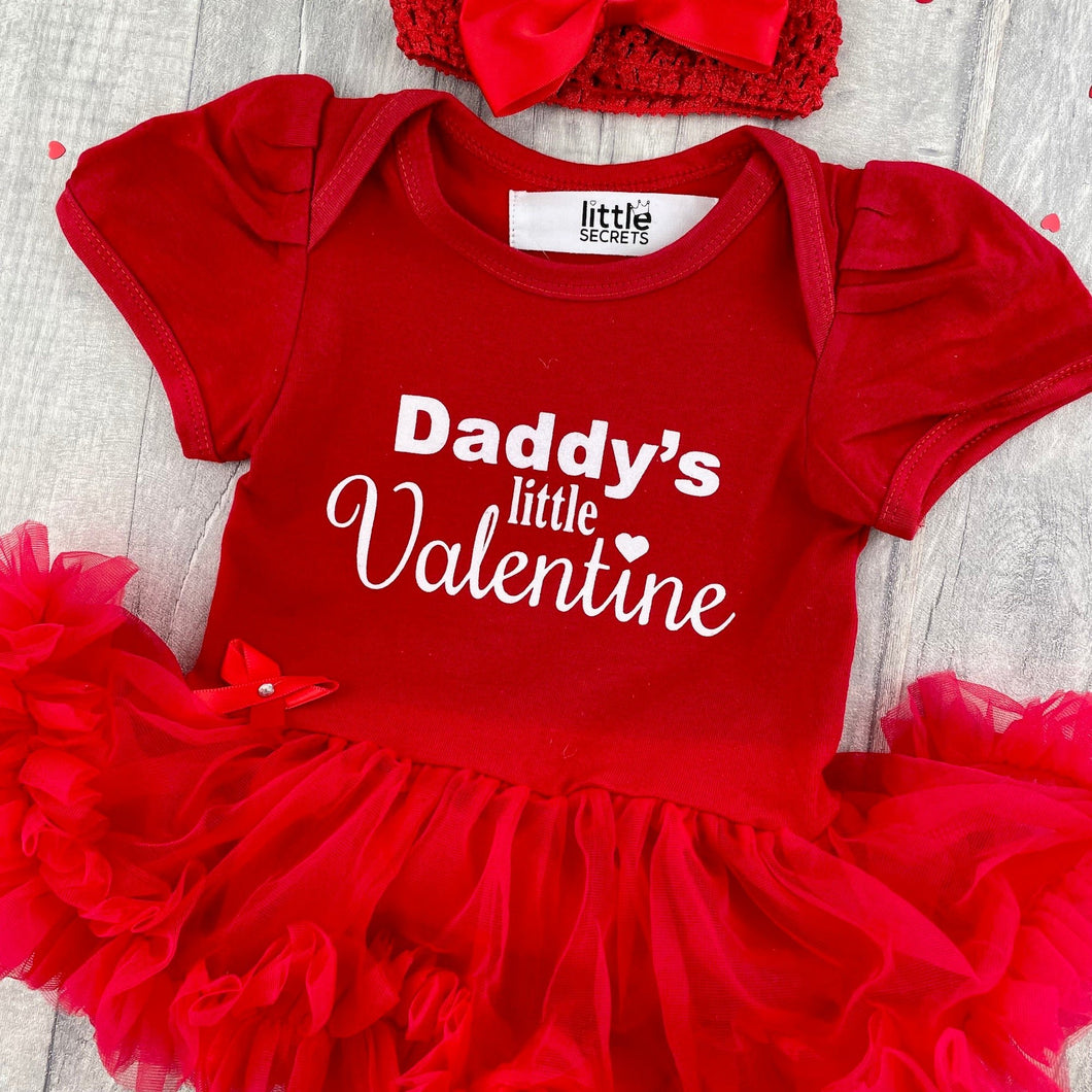 Baby Girl's Valentine's Day Outfit, Daddy's Little Valentine Red Tutu Romper With Headband, Newborn Gift - Little Secrets Clothing