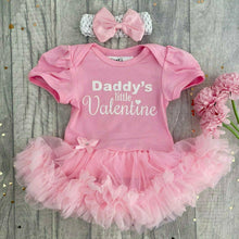 Load image into Gallery viewer, Daddy&#39;s Little Valentine Baby Girl Tutu Romper with Bow Headband, White Glitter Design, Valentine’s Day Gift
