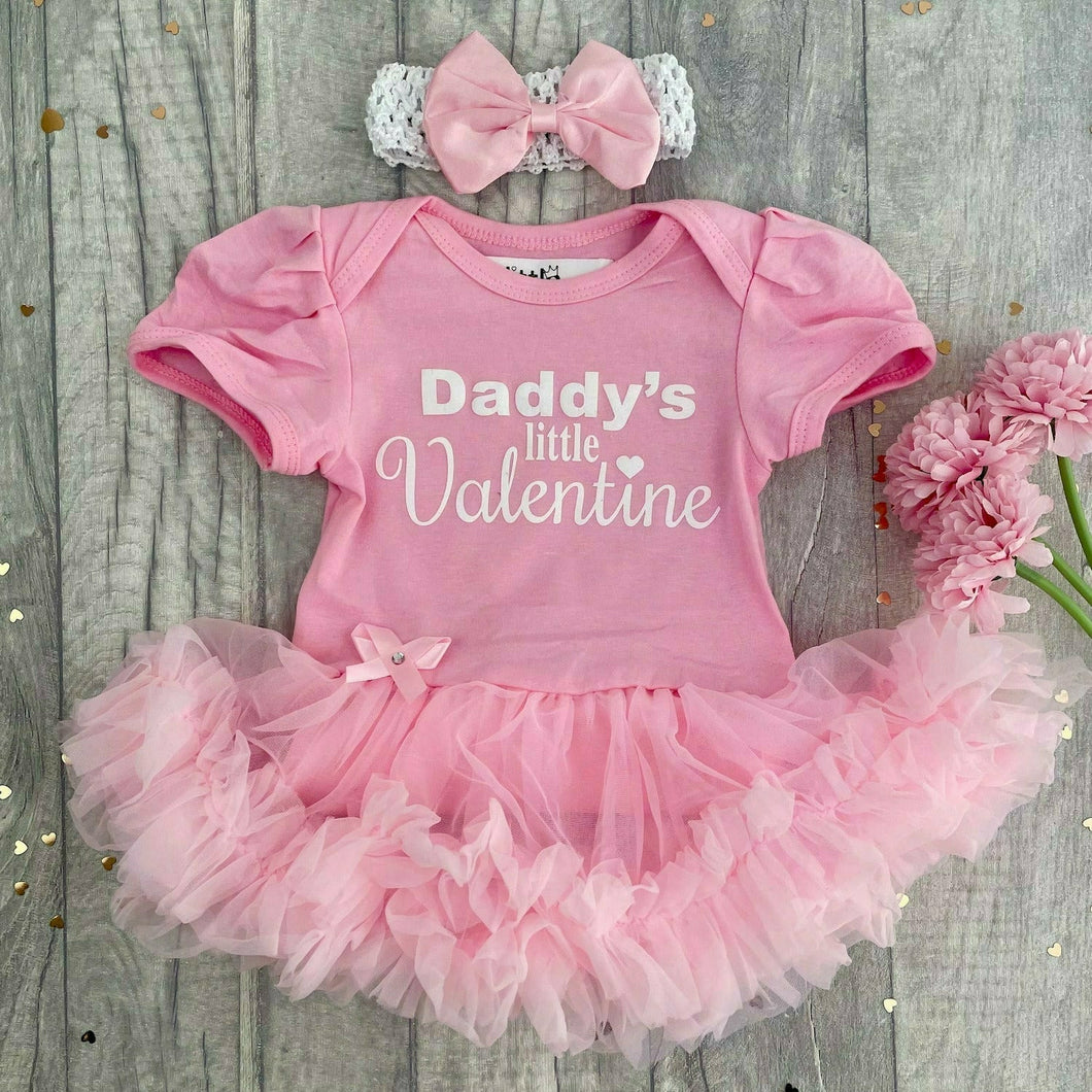 Daddy's Little Valentine Baby Girl Tutu Romper with Bow Headband, White Glitter Design, Valentine’s Day Gift