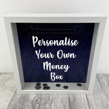 Load image into Gallery viewer, Custom Your Own Money Box Saving Fund Gift, Dark Blue Glitter Background - Little Secrets Clothing
