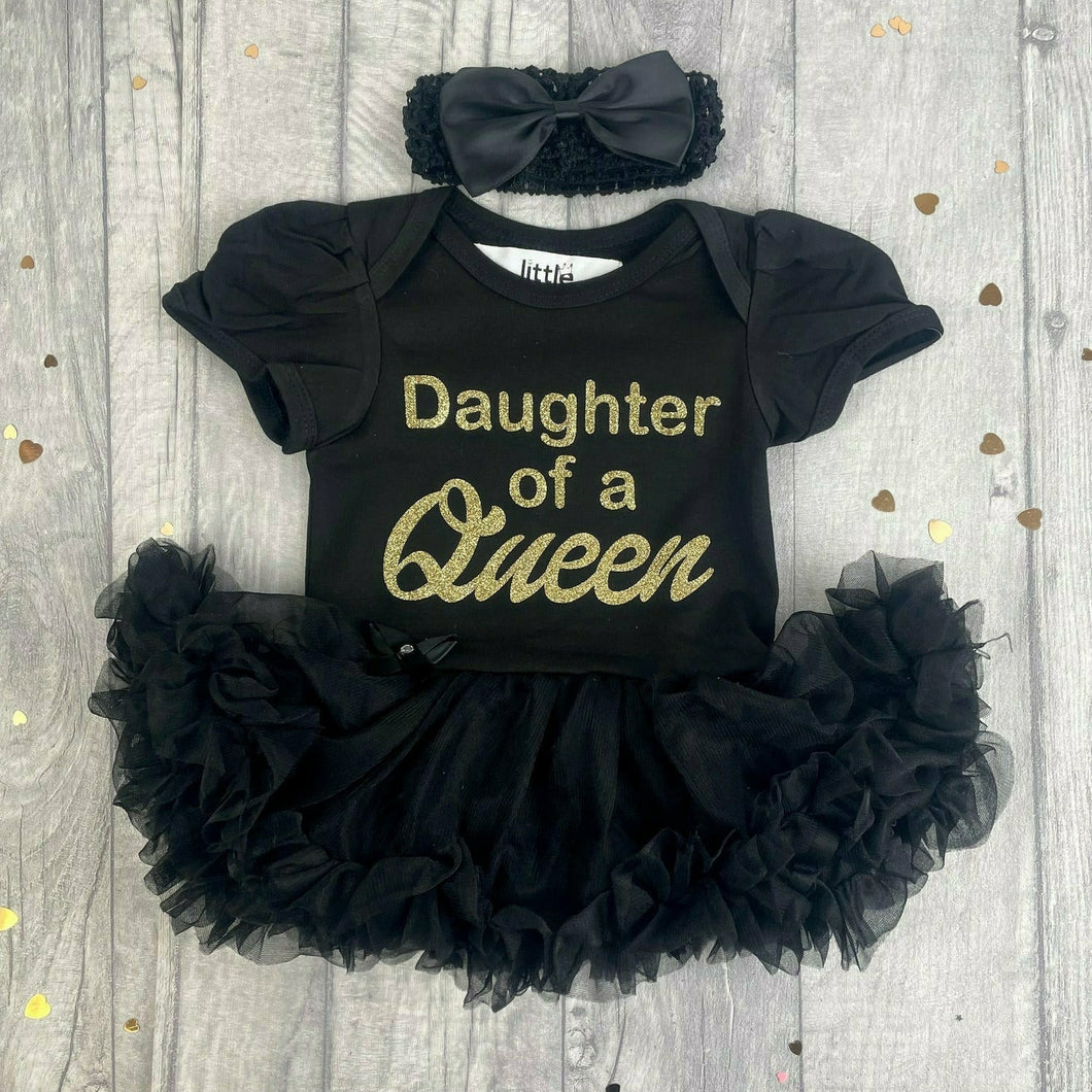 'Daughter Of A Queen' Baby Girl Tutu Romper With Matching Bow Headband