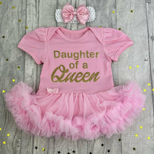Daughter Of A Queen Baby Girl Tutu Romper With Matching Bow Headband