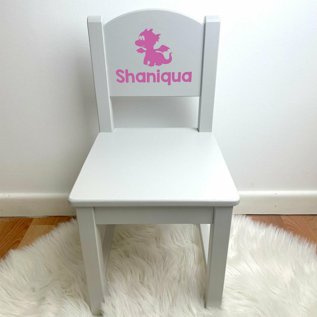 Personalised Wooden Chair in White with Cute Dragon Design - Little Secrets Clothing