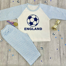 Load image into Gallery viewer, England Football, Blue Stripe Boys Pyjamas
