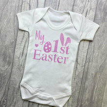Load image into Gallery viewer, &#39;My 1st Easter&#39; Girl Boy White Short Sleeved Romper And Pink Sequin Tutu Skirt, Bunny Ears
