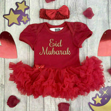 Load image into Gallery viewer, Eid Mubarak Celebration Baby Girl Tutu Romper with Matching Bow Headband - Little Secrets Clothing
