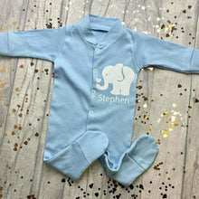 Load image into Gallery viewer, Personalised Baby Girls / Boys Pink or Blue Elephant Sleep Suit 
