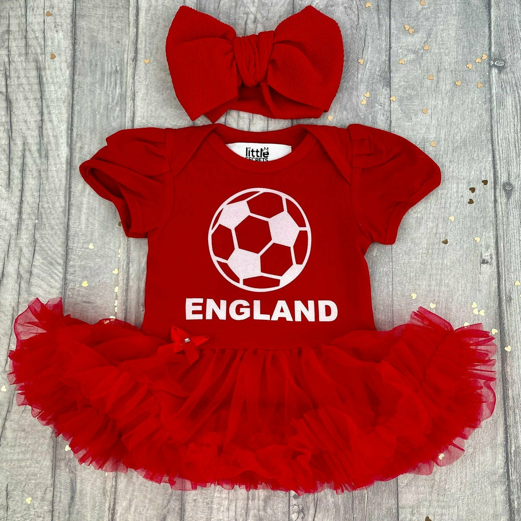 Baby Girl England Football Tutu Dress with matching bow Headband