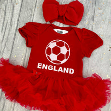 Load image into Gallery viewer, Baby Girl England Football Tutu Dress with matching bow Headband
