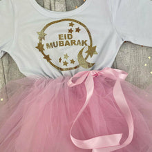 Load image into Gallery viewer, Eid Mubarak White &amp; Pink Long Sleeved Tutu Dress
