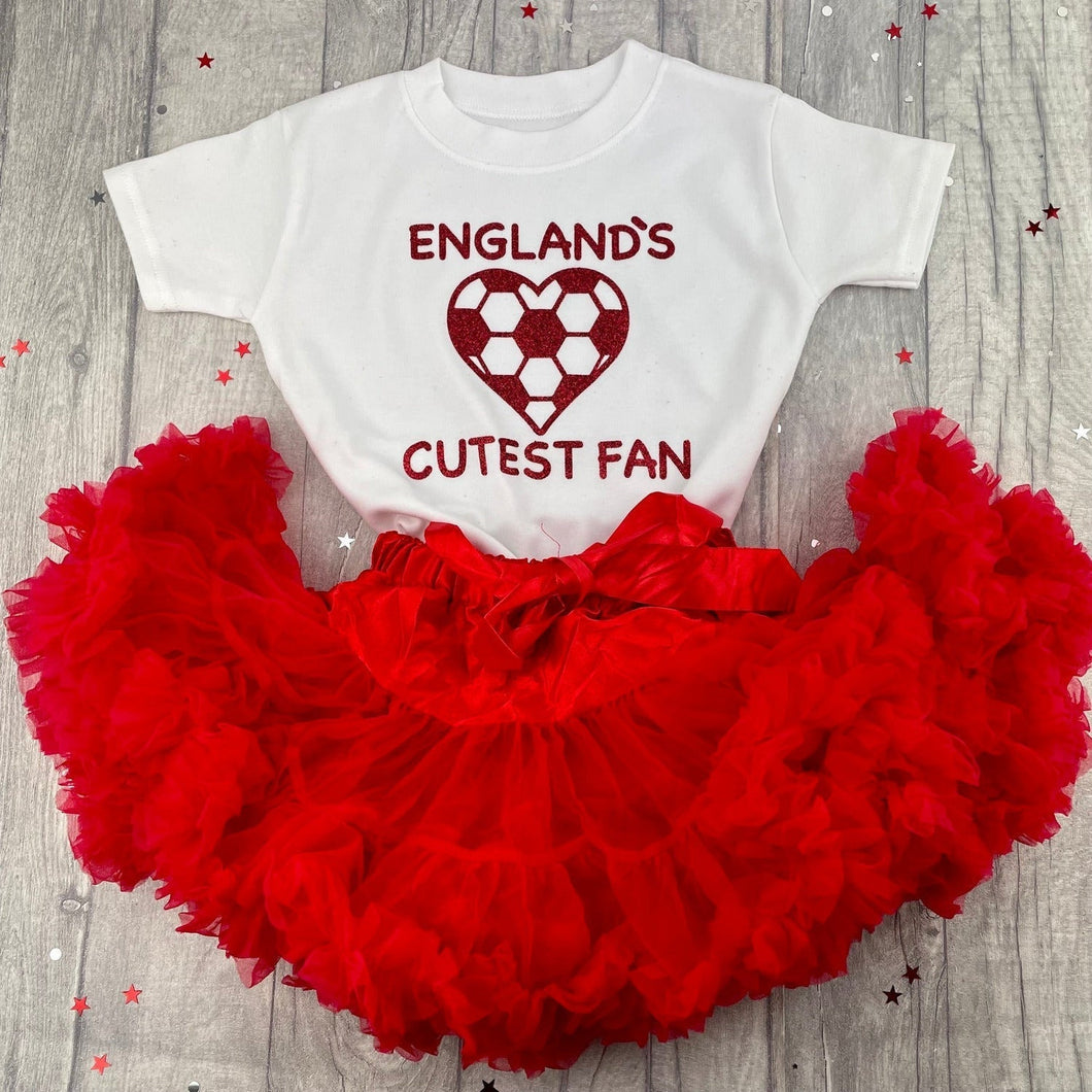 World Cup 2022 England's Cutest Fan Girls Football Top & Red Tutu Skirt - Little Secrets Clothing