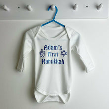 Load image into Gallery viewer, Baby Boy&#39;s &amp; Girls First Hanukkah White Long Sleeve Cotton Baby Romper, Jewish Celebration Outfit

