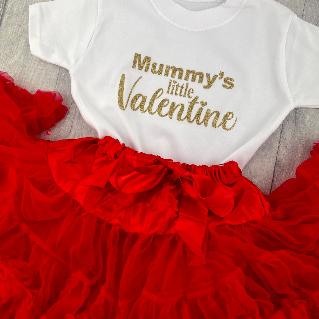 Mummy's Little Valentine Outfit Set, Girl's Valentines Day T-Shirt & Boutique Tutu Skirt