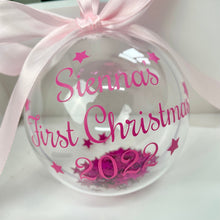 Load image into Gallery viewer, Personalised First Christmas Bauble, Baby Girls 1st Christmas Ornament 2022
