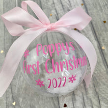 Load image into Gallery viewer, Baby&#39;s First Christmas Snow Filled Bauble, Baby Boys &amp; Girls Bauble, Christmas Decoration Ornament
