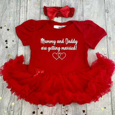 'Mummy & Daddy Are Getting Married!' Baby Girl Tutu Romper With Matching Bow Headband, Wedding