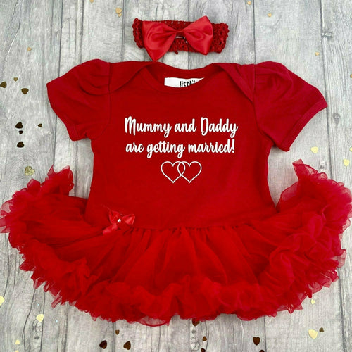 'Mummy & Daddy Are Getting Married!' Baby Girl Tutu Romper With Matching Bow Headband, Wedding